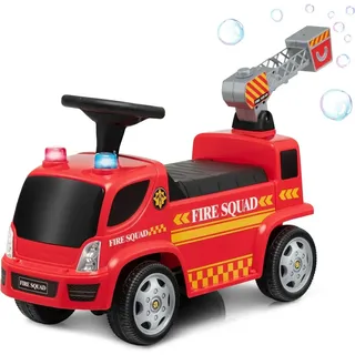 COSTWAY Kinder Feuerwehrauto mit Seifenblasenpistole & Leiter, Musik, Scheinwerfer und Sirenenton, Aufsitz Rutschauto für Kinder von 18-36 Monaten...