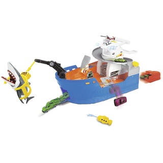 Dickie Toys Shark Attack Spielzeugboot Spielset mit Tragegriff inkl. Fahrzeug & Helikopter Hai mit Schnappfunktion knautschbares U-Boot mit Wasserspritze Haikäfig ab 3 Jahren Größe: 41 x 18,5 x 22 cm