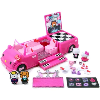 Dickie Toys 253247000 Hello Kitty Limo Dance Party Limousine, Spielzeugauto verwandelbar, Tür in Treppen, Gepäckraum öffnet Sich zur Tanzfläche, inkl. 2 Figuren, 35,5 cm, ab 3 Jahren, Rosa, S