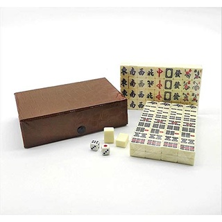 Mini-Mahjong mit PU-Box, traditionelles beigefarbenes chinesisches Mah Jong Set für Zuhause oder Reisen, Mahjong-Set, Familienspiel, Party, Freunde, Versammlungs-Spiel, Tischspiel, Brettspiel