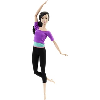 Barbie-Puppe, Made to Move Serie, bewegliche schwarzen Haaren und violettem Yoga-Shirt und schwarzer Hose, inkl Puppe, Geschenk für Kinder, Spielzeug ab 3 Jahre,DHL84