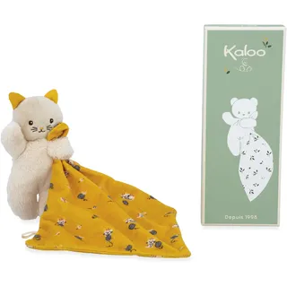 KALOO - Weiches Stoffquadrat - Kuscheltier Gelbe Katze - Plüschtier Baby - Quadratisch 18 x 18 cm gelb Umweltverträgliches Material - FSC-Geschenkbox - Ab Geburt, K226003