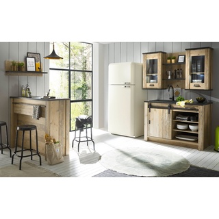 Furn.Design Küchenbuffet Stove (Küche in Used Wood und Anthrazit, Set 6-teilig) mit Schwebetüren und Soft-Close-Funktion