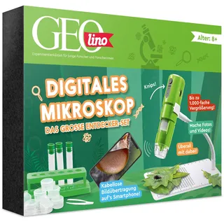 FRANZIS 67184 - GEOLINO Digitales Mikroskop, das große Entdecker-Set mit Experimentierideen für drinnen und draußen für Kinder ab 8 Jahren, inkl. 96-seitigem Begleitbuch