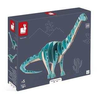 Janod Dinosaurier Kinderpuzzle Diplodocus Dinosaurier-42-teiliges 3D-Puzzle-Bauspiel-FSC-Pappe Ab 5 Jahre, J05840, Blau