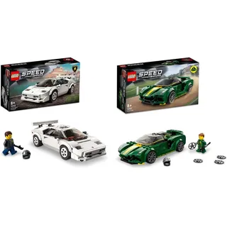 LEGO 76908 Speed Champions Lamborghini Countach Bausatz für Modellauto & 76907 Speed Champions Lotus Evija Bausatz für Modellauto, Spielzeug-Auto, Rennwagen für Kinder, 2022 Kollektion