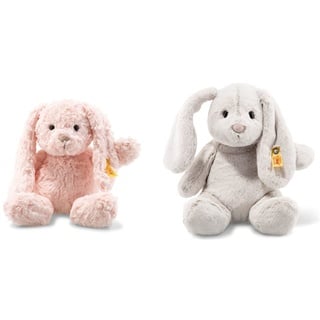 Steiff Tilda Hase - 30 cm - Plüschhase mit Schlappohren - Kuscheltier für Kinder - rosa & Hoppie Hase - 28 cm - Plüschhase mit Schlappohren - Soft Cuddly Friends - Kuscheltier für Kinder - hellgrau