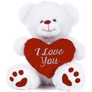 DiYiMi Weißer Teddybär mit rotem Herz und Aufschrift I Love You, Weiß, 26,7 cm