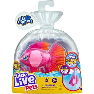 Little Live Pets 26406 Lil' Dippers Fisch Marina Ballerina (Einzelverpackung): Interaktiver, farbenfroher Spielzeugfisch mit Wow-Effekt beim Auspacken im Wasser, inklusive Futterflasche