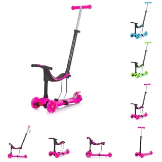 Chipolino Kinderroller 3 in 1 Multi Plus 3 Räder, Laufrad, Roller, LED-Lichter pink - Rosa