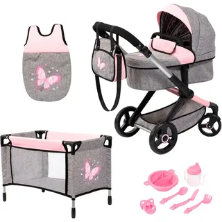 Bayer Kombi-Puppenwagen Xeo Mega, grau/rosa, (Set) grau|rosa