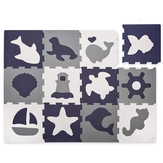 Hakuna Matte Spielmatte Puzzlematte für Babys 1,2x0,9m, 20% dickere Krabbelmatte, Spielmatte blau