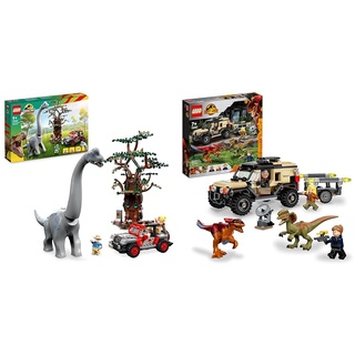 LEGO 76960 Jurassic Park Entdeckung des Brachiosaurus, Dinosaurier Spielzeug & 76951 Jurassic World Pyroraptor & Dilophosaurus Transport