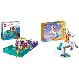 LEGO 43213 Disney Prinzessin Die kleine Meerjungfrau Märchenbuch Spielzeug & 31140 Creator 3in1 Magisches Einhorn Spielzeug, Seepferdchen