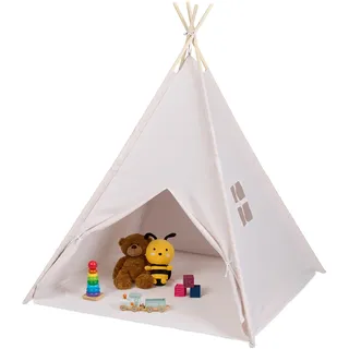 Relaxdays Spielzelt, Tipi Zelt für Kinder, mit Boden, Kinderzimmerzelt, HxBxT: 158 x 125 x 125 cm, Kinderzelt, beige