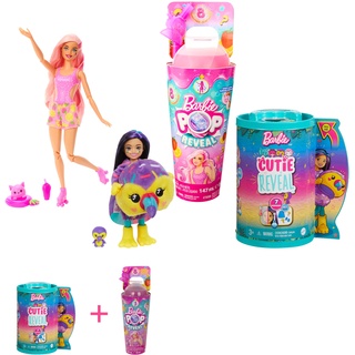 Barbie Bundle Pack - Pop Reveal Fruit (HNW41) + Cutie Reveal Dschungel-Serie Chelsea Puppe (HKR16) mit fruchtigen Überraschungen und Farbwechselspaß, für Kinder ab 3 Jahren