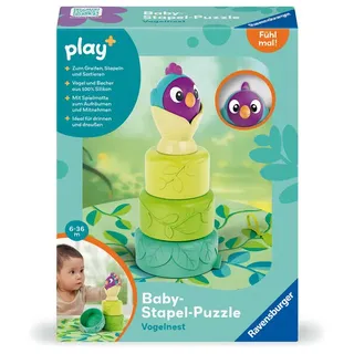 Ravensburger 4857 Play+ Baby-Stapel-Puzzle: Vogelnest Montessori-Puzzle Silikon Saugnapf-Spielzeug für Baby ab 6 Monaten / Ravensburger Spieleverlag /