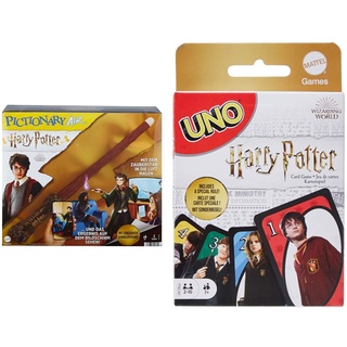 Mattel Games HDC60 - PICTIONARY AIR Harry Potter, Zeichenspiel für die ganze Familie, ab 8 Jahren & FNC42 - UNO Harry Potter Kartenspiel, Kinderspiele und Familienspiele ab 7 Jahren