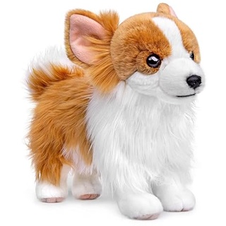 PuffPurrs Simulations-Shiba Inu-Hund-Plüschtier - Realistischer stehender Shiba Inu-Hund, weiß, 11 Zoll, Geschenke für Kinder, Geschenkspielzeug für Kinder