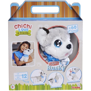 Simba 105890050 - ChiChi LOVE Happy Husky (30 cm) - interaktiver Spielzeug-Hund für Kinder ab 3 Jahre, süßes Kuscheltier mit DEUTSCHER Sprachsteuerung (12 Funktionen) & Sound inkl. Batterien