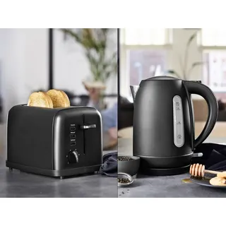 Design Edelstahl 3in1 Frühstücksset Schwarz Standmixer Wasserkocher Toaster