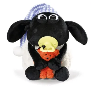 Nici 41470 Shaun The Sheep Schaf Kuscheltier Timmy mit kleinem Bär, Schnuller und Schlafmütze, 25 cm, Farbe: Weiß/Schwarz