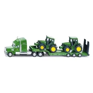 siku Landwirtschaftsfahrzeug 1837 Tieflader, mit 2 John Deere Traktoren, 1:87, Länge 22 cm