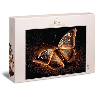 Ulmer Puzzleschmiede - Edles 1000 Teile Puzzle „Abendkleid“ - Schmetterling-Puzzle in Gold und Schwarz mit edlem Glanz - Der Schmetterling als stimmungsvolles Tierpuzzle - Qualität Made in Germany