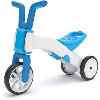 Chillafish Bunzi Laufrad und Dreirad, 2-in-1 Spielfahrzeug für 1-3-jährige, höhenverstellbares baby Dreirad und erstes Laufrad in einem, leise nicht markierende Räder - Blau/Weiss