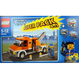 Lego Super Value Pack 4in1 City # bestehend aus Lego 7634 Traktor, 7241 Feuerwehrhauptmann, 7638 Abschleppwagen und 3177 Stadtflitzer