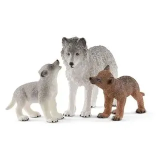 schleich Spielfigur WILD LIFE 42472, ab 3 Jahre, Wolfsmutter mit Welpen, 11 x 6,5 cm, 3 Teile