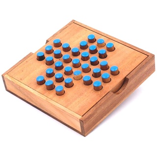ROMBOL Solitaire, der unterhaltsame Klassiker aus edlem Holz mit praktischem Verschlussband, Farbe:Blau