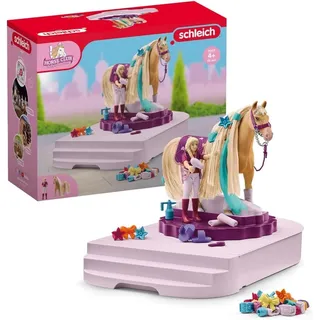 schleich HORSE CLUB 42617 Sofia's Beauties Pflege und Styling Station mit Pferd mit Mähne und Reiterin - 54-Teiliges Set mit Pflege und Zubehörkiste mit Sofia-Figur, Pferde Spielzeug ab 4