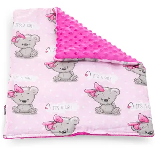 PinkZebra Puppendecke für Puppenbett, doppelseitige Decke für Puppenwagen, weiche Puppendecke für Puppen von 28 bis 48 cm, kuschelige Wendedecke, It's a Girl