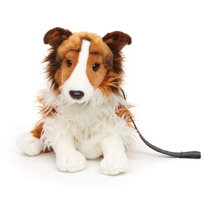 Uni-Toys Kuscheltier Langhaarcollie m. Leine - versch. Farben - 27 cm - Plüsch-Hund, Collie, zu 100 % recyceltes Füllmaterial braun|weiß