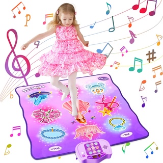 SLDALES Prinzessin Tanzmatte Spielzeug, 3 Herausforderung Modi Berühren Tanzmatte mit Musik LED Anzeige,Geschenke für 3 4 5 6+ Jahre Mädchen Junge Kinder