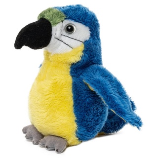 Uni-Toys Kuscheltier Papagei - versch. Farben - 13 cm (Höhe) - Plüsch-Vogel - Plüschtier, zu 100 % recyceltes Füllmaterial blau