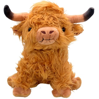 KreEzi Highland Cow Plush Toys, Highland Cow Plushie Hochlandkuh Kuscheltiere Realistic Soft Cuddly Highland Cow Toy für Kinder Geburtstag Geschenk - 25cm