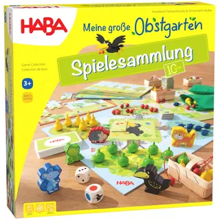 HABA 1302282001 große Obstgarten-Spielesammlung-10 Verschiedene Spiele-Memo, Karten, Fühl-und Würfelspiele-Für Kinder ab 3 Jahren-1302282001, Holz, Einheitsgröße