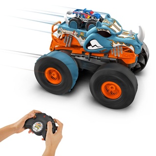 Hot Wheels Monster Trucks HW ferngesteuerter, umbaubarer Rhinomite im Maßstab 1:12 mit Race Ace Spielzeugtruck im Maßstab 1:64, lässt sich in ei...