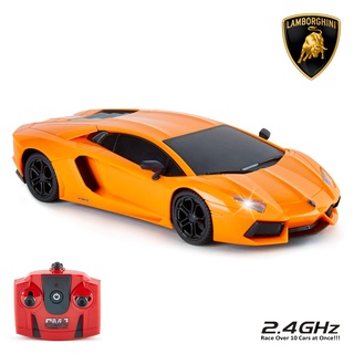 Lamborghini Aventador Offizielles Lizenziertes ferngesteuertes Auto mit Arbeitsscheinwerfern, funkgesteuertes RC-Auto im Straßenmaßstab 1:24, 2,4 GHz, großartiges Spielzeug (Orange)