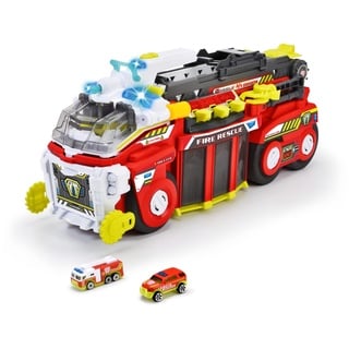 Dickie Toys Rescue Hybrids Feuerwehrauto groß (55 cm) - Rescue Hybrids Feuerwehrauto für Kinder mit Wasser-Spritzfunktion, ausziehbarer Leiter, Licht & Sound + 2 kleine FahrzeugeFire Tanker