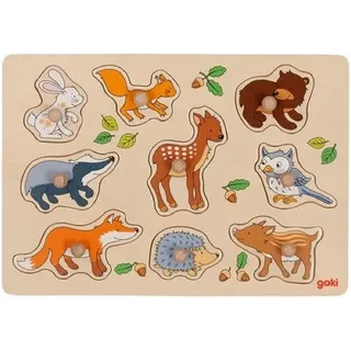 goki 57387 - Steckpuzzle Waldtiere aus Holz - 9 Teile