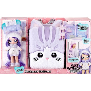 MGA ENTERTAINMENT Puppenbett 3in1 Backpack Bedroom Series 3 Playset - Lavender Kitty, Inklusive Stoff-Modepuppe; Na! Na! Na! Surprise