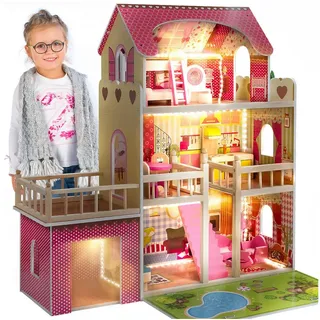 Kinderplay Dolls & Strollers Puppenhaus Puppenhaus Holz Gross, Puppenvilla - Barbie Traumvilla