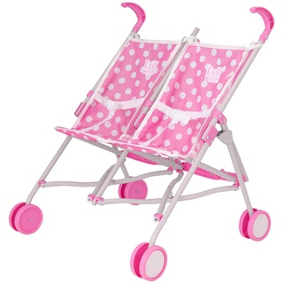 Dolly Tots Zwillings Puppenwagen | Doppel Puppenbuggy für Kinder in Pink | Zwillingspuppenwagen | Spielzeug-Buggy mit Klappfunktion | Puppen Buggy für Rollenspiele | Puppenwagen ab 3 Jahre