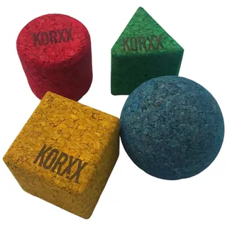 KORXX 4 bunte Bauklötze in geometrischen Formen aus KORK Spielbausteine, (Bausteine aus Kork in verschiedenen Formen und Farben, Geo 4 Color), Baustein zum Lernen von Formen und Farben