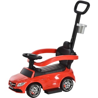 HOMCOM Rutschauto Rutscher Kinderauto von Mercedes Benz Kinderfahrzeug Schub- und Haltestange mit Rückenlehne/Schutzbügel, Lauflernhilfe für Babys 12-36 Monate (Rot)