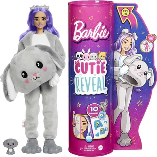 Barbie HHG21 - Cutie Reveal Puppe mit Hündchen-Plüschkostüm und 10 Überraschungen inklusive kleinem Haustier und Farbwechsel, Puppen Spielzeug für Kinder ab 3 Jahren