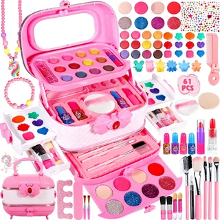 MULEVIP Kinderschminke Set Mädchen,Schminkkoffer Mädchen,Kinder Schminkset Mädchen,Kinder Make Up Set Mädchen,Waschbar Schminkset Mädchen,Geschenke Spielzeug für ab 3 4 5 6 7 8 9 10 11 Jahre Mädchen